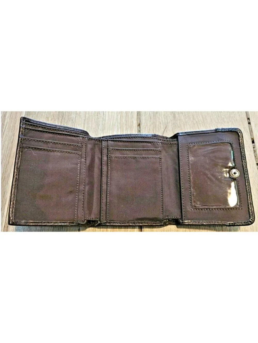 Vintage Liz Claiborne Brown Leather Wallet Snap Closure Multi Compartment